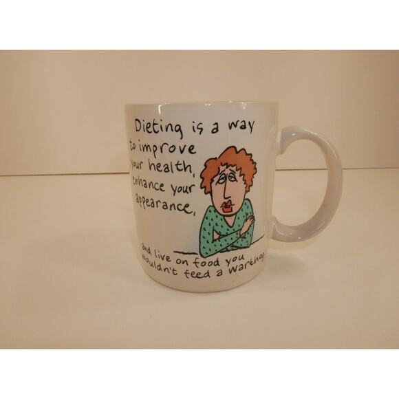 1988 Funny Shoebox Greetings Coffee Mug Cup Woman Dieting Appearance Warthog - Picture 2 of 9